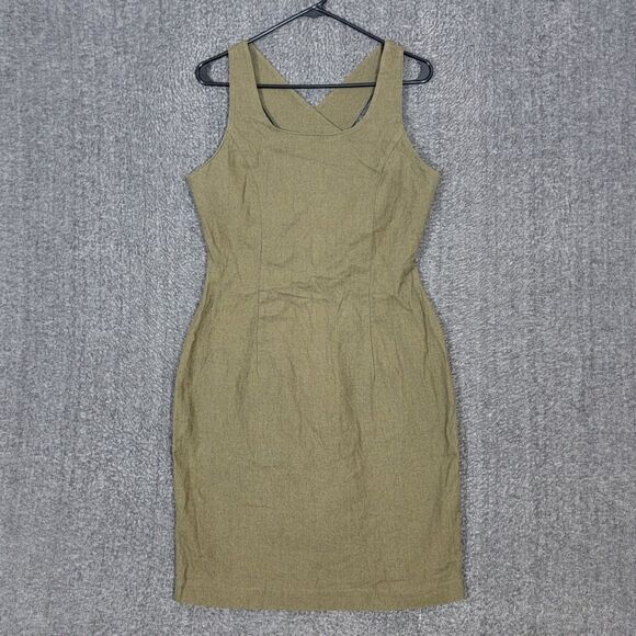Express Dress Womens 7/8 Olive Green Sleeveless Linen Blend Criss Cross Back - Picture 1 of 11